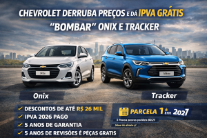 Chevrolet derruba preços, oferece IPVA grátis e tenta reacender as vendas de Onix e Tracker em 2026
