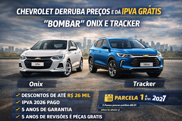 Chevrolet derruba preços, oferece IPVA grátis e tenta reacender as vendas de Onix e Tracker em 2026