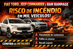 Recall urgente no Brasil: risco de incêndio atinge Fiat Toro, Jeep Commander e Ram Rampage e acende alerta sobre segurança automotiva