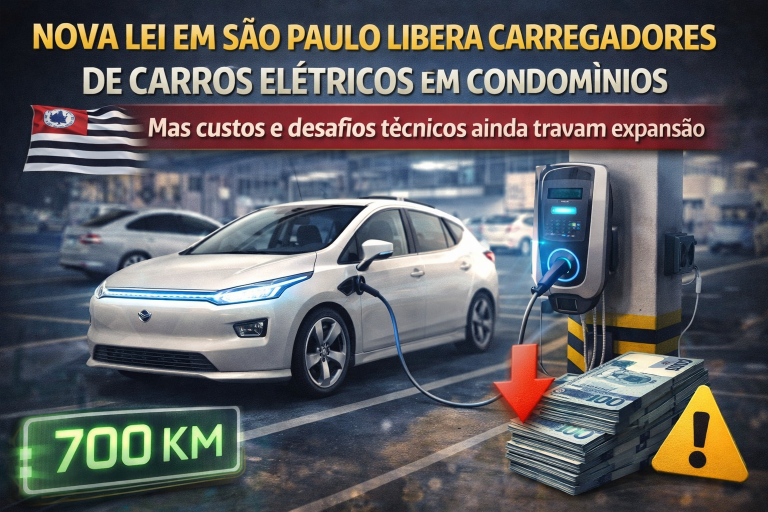 Nova lei em São Paulo libera carregadores de carros elétricos em condomínios, mas custos e desafios técnicos ainda travam expansão