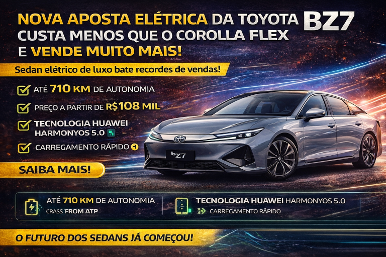 TOYOTA bZ7 SURPREENDE O MERCADO: SEDAN ELÉTRICO MAIS BARATO QUE COROLLA FLEX BATE RECORDES E REDEFINE O SEGMENTO
