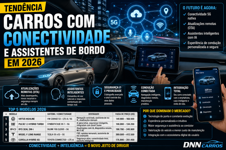 Tendência: carros com conectividade e assistentes de bordo em 2026