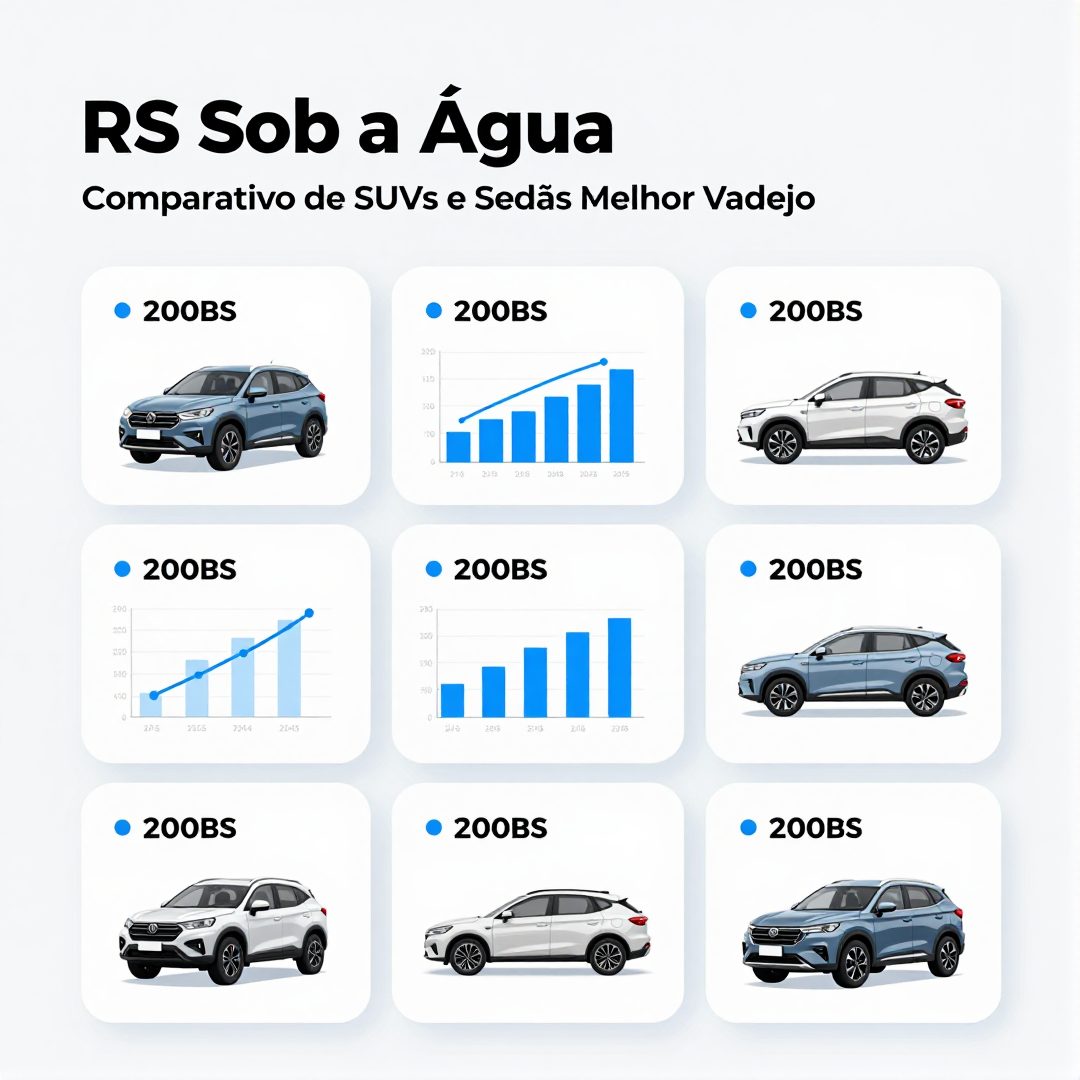 Infográfico - RS Sob a Água: Comparativo de SUVs e Sedãs com Melhor Vadejo para os Próximos 15 Dias
