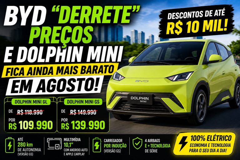 BYD Dolphin Mini fica até R$ 10 mil mais barato em agosto