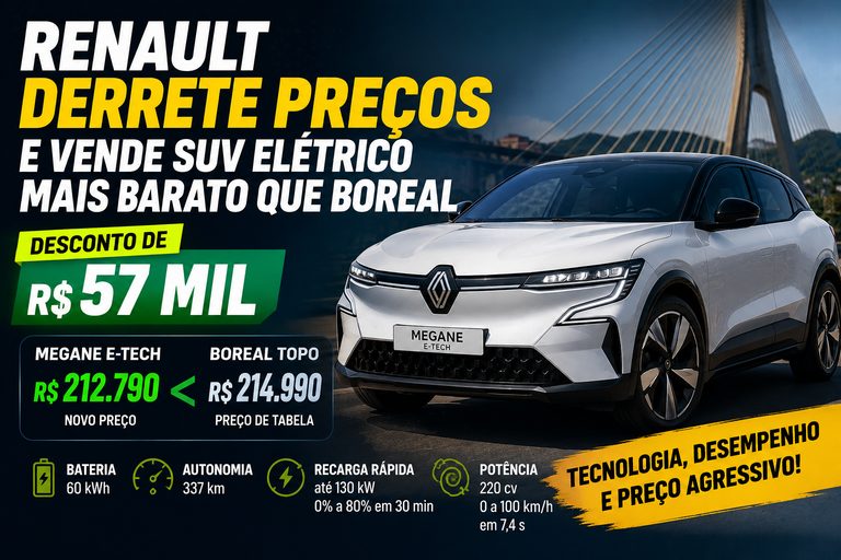 Renault Megane E-Tech fica R$ 57 mil mais barato e custa menos que o Boreal