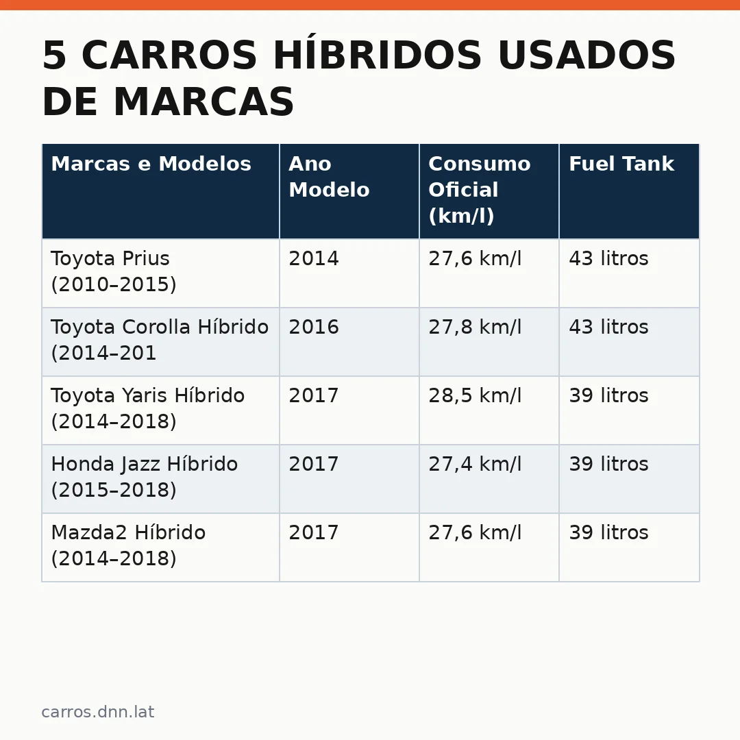 Infográfico - 5 Carros Híbridos Usados de Marcas Japonesas que Fazem Até 27 km/l