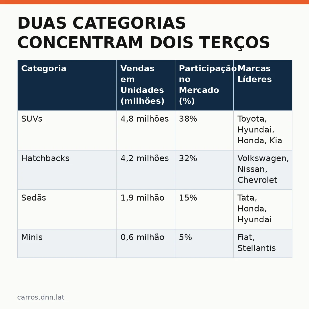 Infográfico - Duas Categorias Concentram Dois Terços das Vendas de Veículos Leves no Brasil em 2024