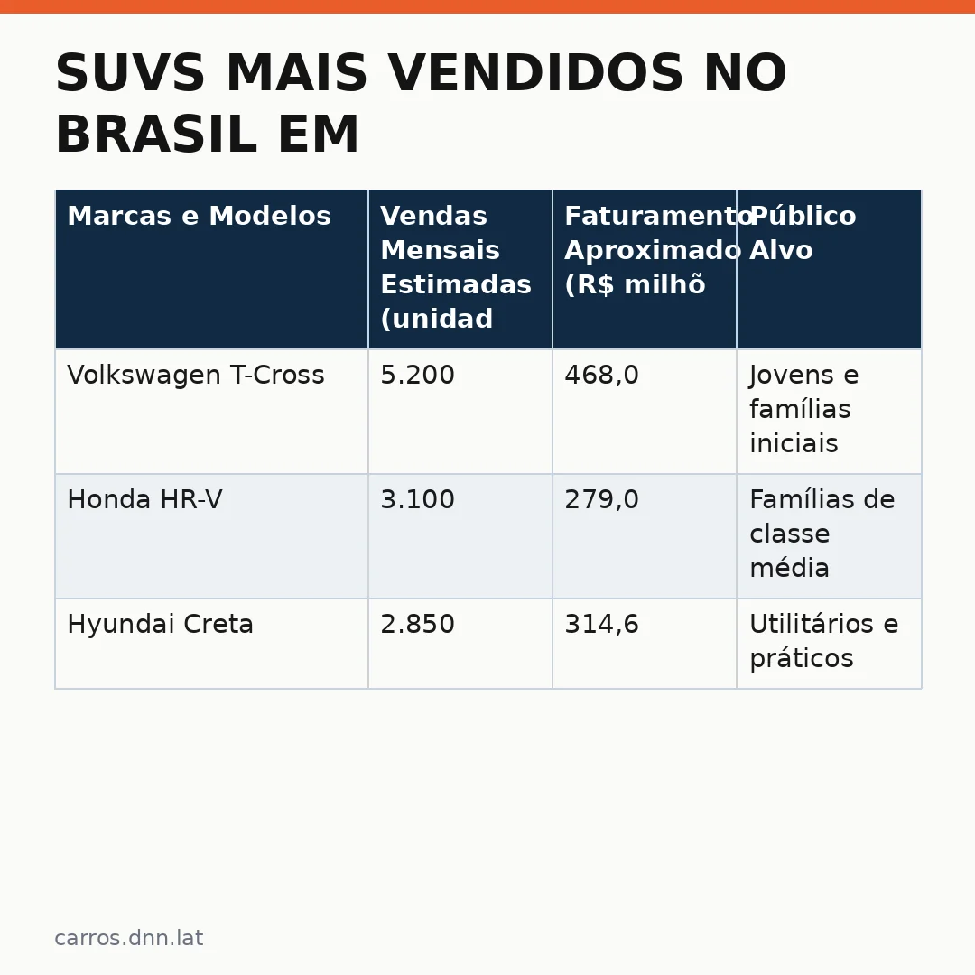 Infográfico - SUVs Mais Vendidos no Brasil em Agosto: Dados de Vendas Revelam o Líder Incontestável