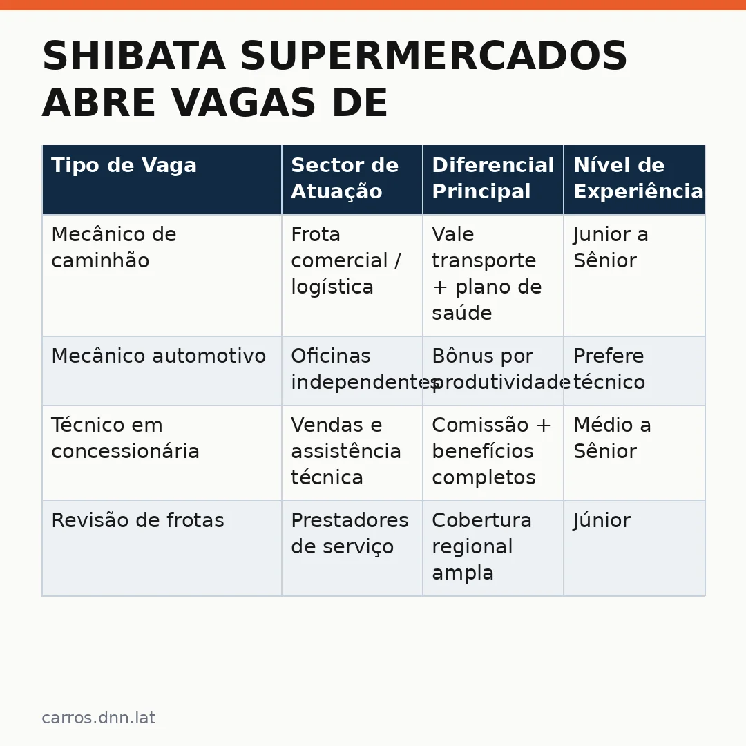Infográfico - Shibata Supermercados abre vagas de mecânico de caminhão com benefícios diferenciados