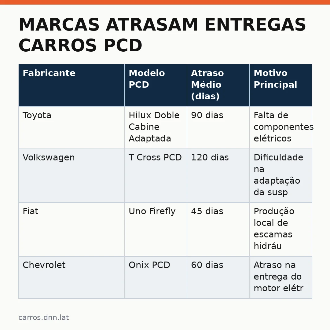 Infográfico - Marcas atrasam entregas carros PCD: guia prático para o consumidor