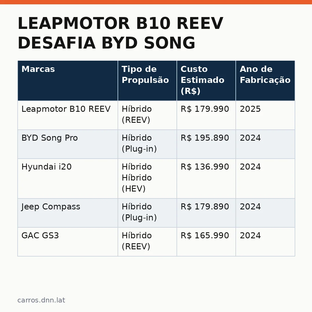 Infográfico - Leapmotor B10 REEV desafia BYD Song Pro: o SUV híbrido que chega ao Brasil por R$ 179.990