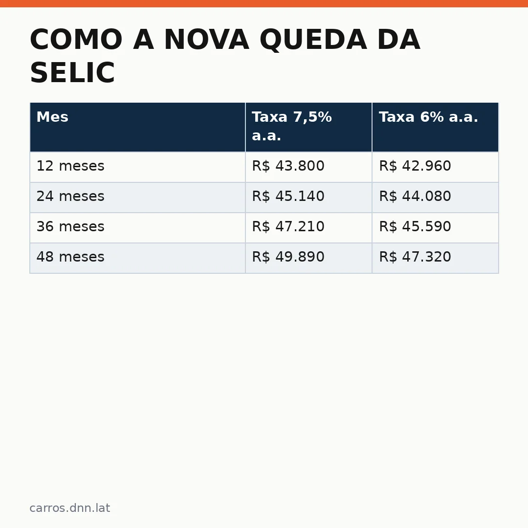 Infográfico - Como a nova queda da Selic afeta o financiamento automotivo no Brasil