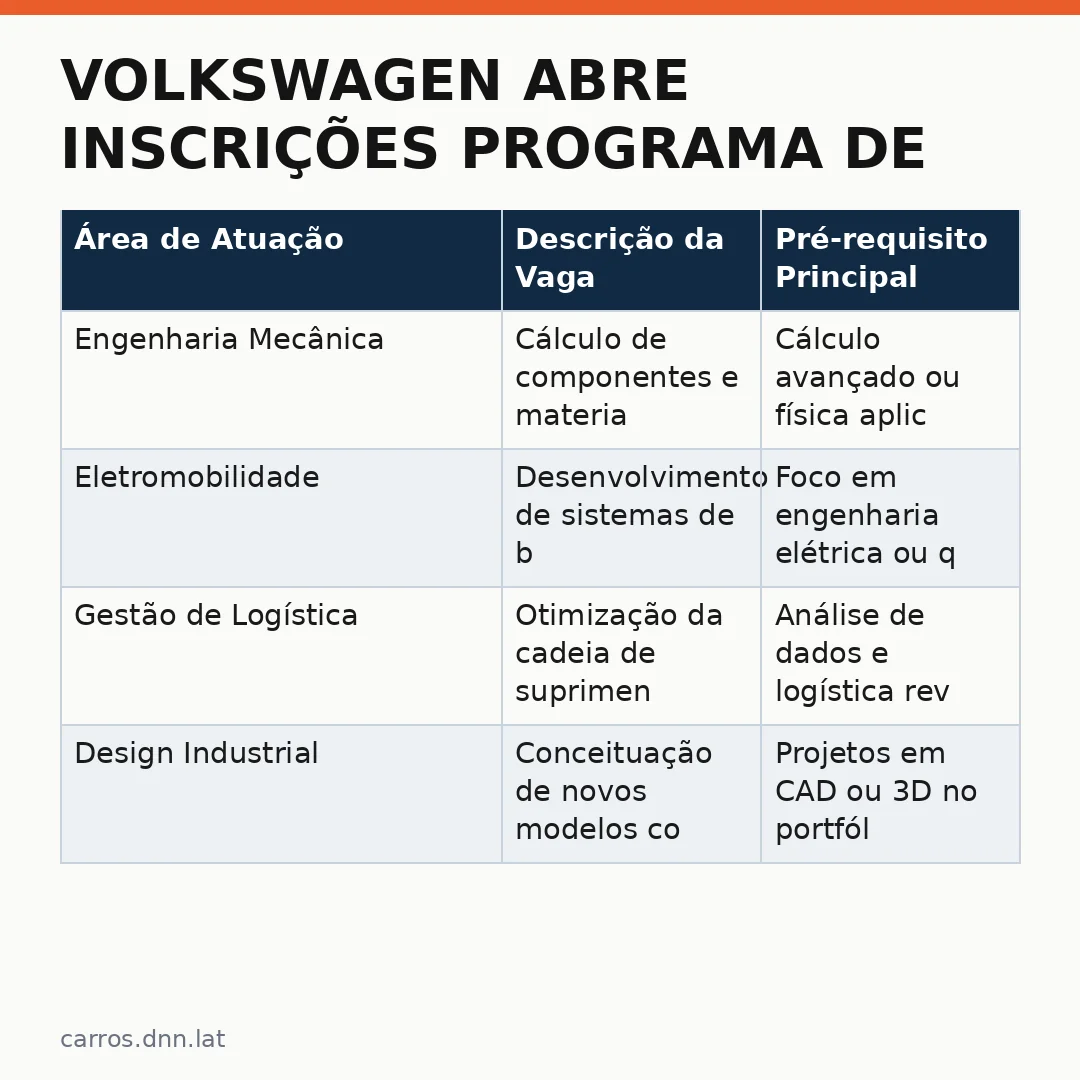 Infográfico - Volkswagen abre inscrições Programa de Estágio para Jovens no Setor Automotivo